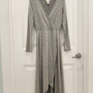 Striped Black and White Ripped Wrap Midi Dress,A-line Fit